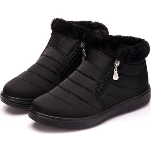 Womens Snow Boots Warm Short Fur Winter Ankle Boots Female Comfortable Shoes Botas Mujer Plus Size Platform Ladies Zip Shoes
