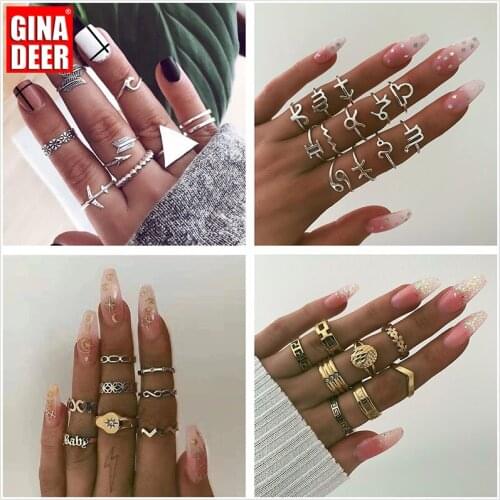 GinaDeer Geometric Ring for Women Boho Multi-piece Suit Alloy Rings Constellation Womens Jewelry Accessories Wholesale Anillos