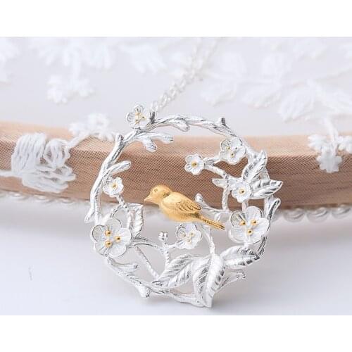 925 sterling silver silver thread Sen female bird squid hollow pendant necklace