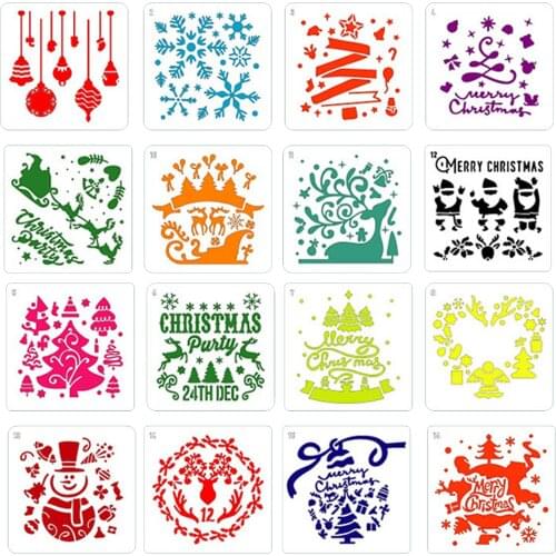 16 Sheets Merry Christmas Painting Drawing Stencils Templates for DIY Craft Wooden Sign Cards Photo Album Scrapbook 5x5in