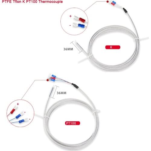 -200-200 Degree PTFE Sleeve K PT100 Temperature Sensor 36mm Probe 1/2/3/4/5 Meter Cable RTD Industrial TEMP Controll Waterproof