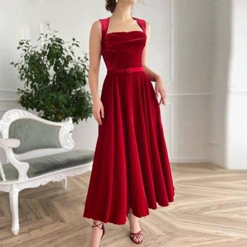 2021 Elegant Burgundy Ankle Length Pleats A-Line Evening Gowns Square Neck Custom Made Color Party Prom Dresses