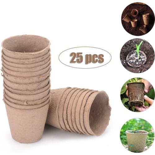 25pcs Round Biodegradable Paper Pulp Pot Plant Nursery Tray Vegetable Fruit Seedling Cup Garden Seeds Plant Pot