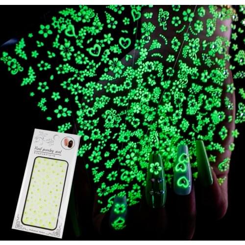 Luminous Effect 3D Butterfly Leaf Nail Stickers Glitter Self-adhesive Nail Art Decoration 3D Luminous Nail Stickers Diamond Art