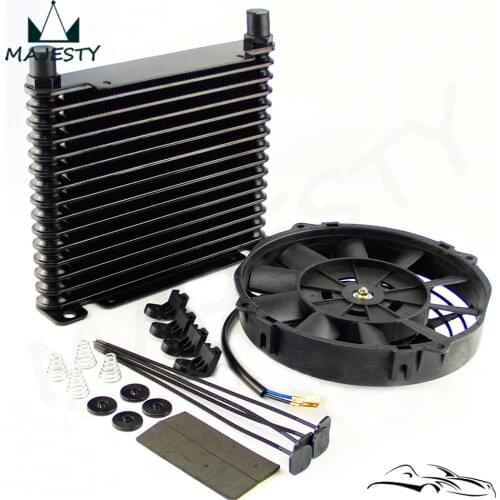 8-AN 32MM 15 ROW ENGINE RACING COATED ALUMINUM OIL COOLER+7" Electric Fan Kit