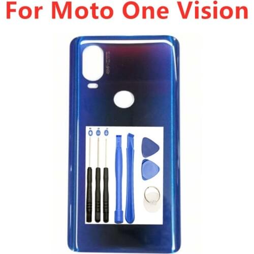 Battery cover For Motorolla One Vision Back Battery Cover Rear Door Panel Glass Housing Case Free tools Repair Parts