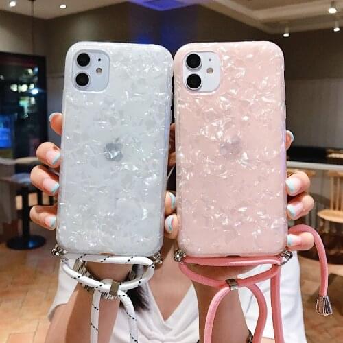 Shell Strap Cord Chain Carry Necklace Lanyard soft phone case for iphone 11 Pro X XS XR Max 6S 7 8 plus Cover for samsung S8 S9