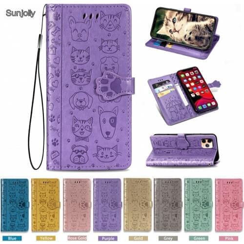 Sunjolly Cat & Dog Phone Case for Samsung Galaxy A10 A30 A40 A50 A70 A80 A20S A30S A70S M30S Flip Wallet PU Leather Cases Cover