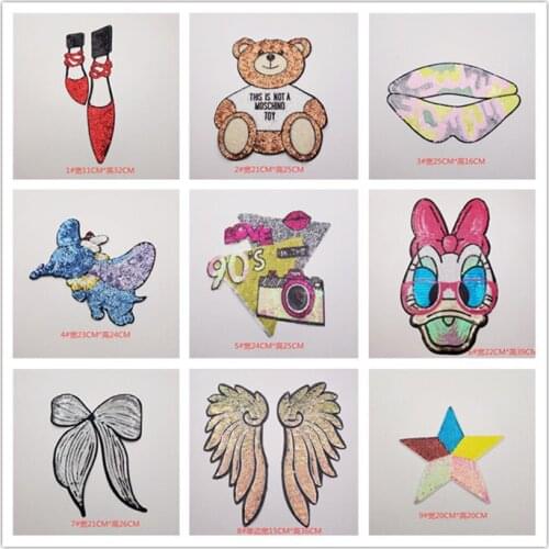 DD Cloth patch giant panda and little flying elephant camera Donald Duck bow wing five pointed star design DIY decoration