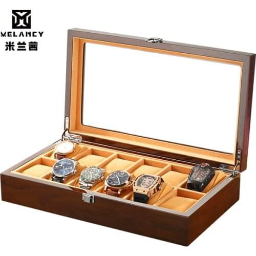 12 Slots wooden Watch Storage Box Organizer New Mechanical Mens Watch Display Holder Cases Black Jewelry Gift Boxes Case