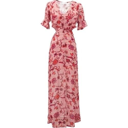 Split Elegant Pastel Vestidos Vacation Casual Sexy Robe Boho Korean Flower Summer Dress Women Backless Chiffon Long Dress