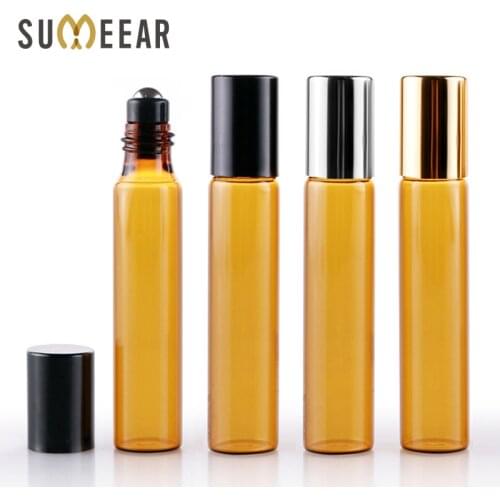 100 Pieces/Lot 10ML Essential Oil Bottles Roll On Amber Glass Bottle Refillable Perfume Bottle Travel Bottle Cosmetic Container