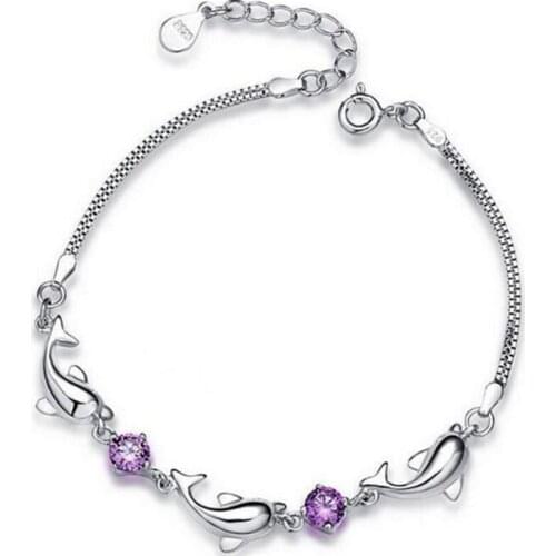 Season Gate 925 Sterling Silver Exquisite Little Cute Dolphin Zircon Chain Bracelets for Women Girls SB030