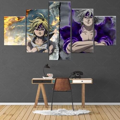 Anime The Seven Deadly Sins Meliodas Picture Canvas Painting Poster 5 Pieces HD Print Wall Art Living Room Home Decor Framed