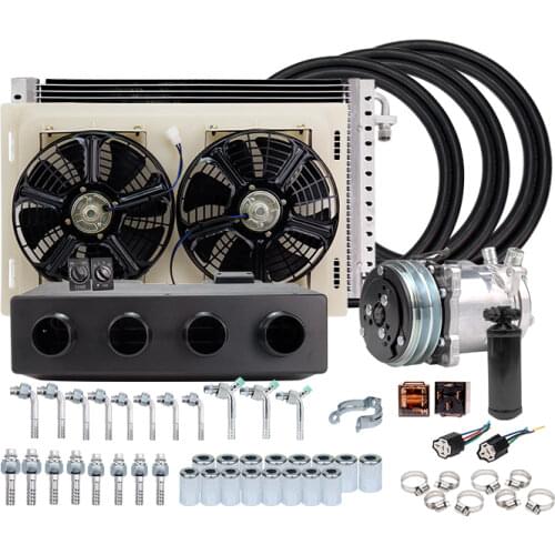 12V 24V A/C Air Conditioner Evaporator Radiator Compressor kit for Muscle Car Truck Van Tractor Digger Motorhome AC Parts