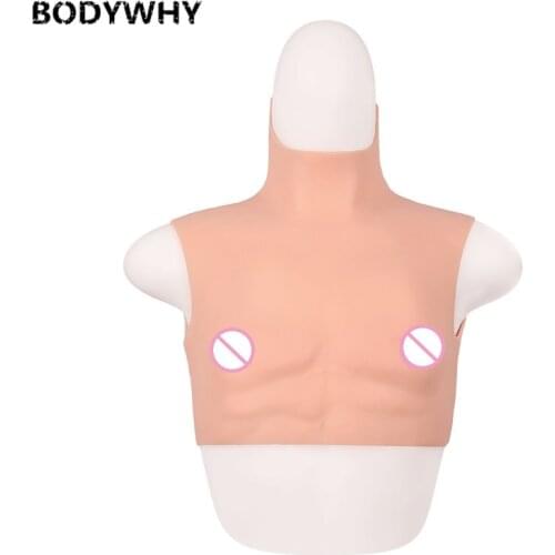 Silicone high-neck short muscle outfit plus thick chest flesh female men with fake chest muscle bra weight vest Novelty style