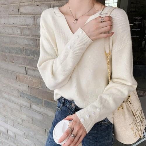 DASSWEI Fashion Loose Pullovers Sweater For Women Tops Casual Long Sleeve V-Neck Jumper 2021 Winter Solid Knitted Sweaters Femme