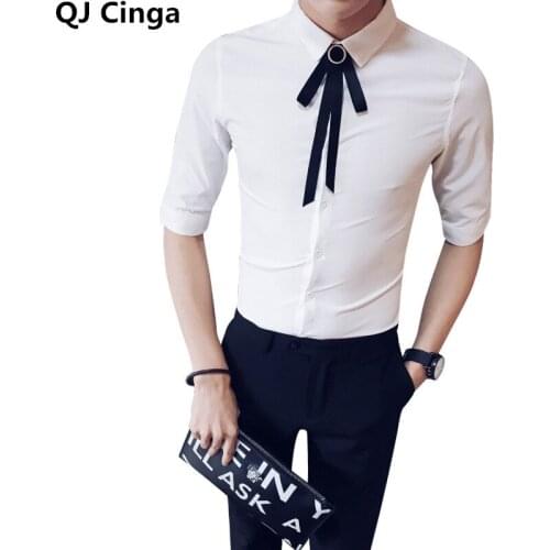 Hot Sale 17 Colors Mens Dress Shirts Summer 2021 Fashion Streetwear Men Shirt with Striped Tie Slim Fit Half Sleeve Blouse Men