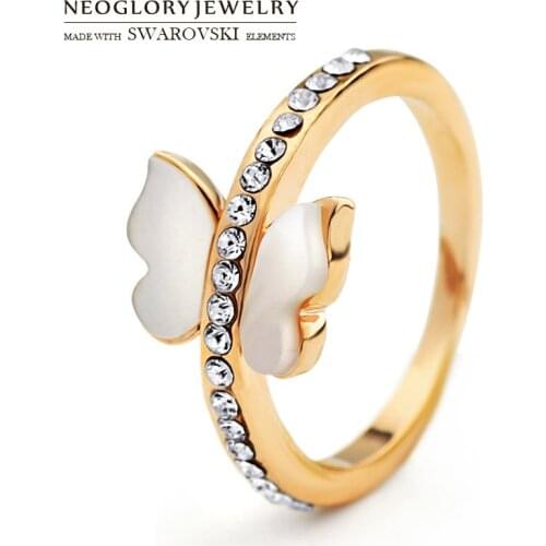 Neoglory Austria Rhinestone & Shell Rose Gold Color Ring Exquisite Butterfly Design Lovely Style Trendy New Wholesale Lady Gift