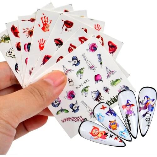 2021 New Halloween Nail Watermark Nail Sticker ins Devil Pumpkin European and American skull Transfer Nails Decal Nail Art Tool