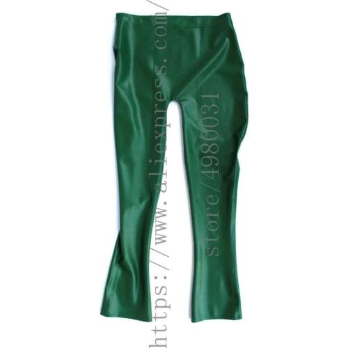 Novelty sex pants latex legging womens latex bell-bottoms in metallic green color