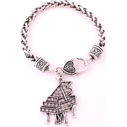 New Arrival zinc alloy studded with sparkling crystal PIANO charm music bracelet link chain