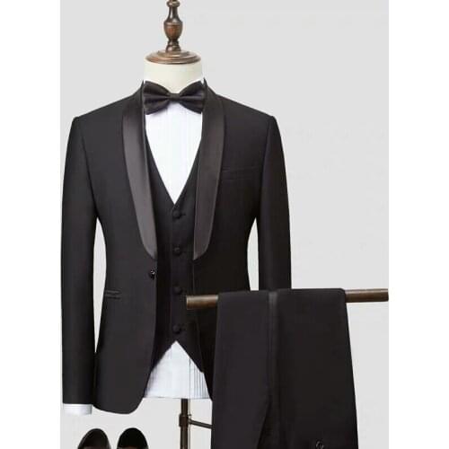 New Mans Suits For Wedding Tuxdos Peak Lapel Slim Fit Groom Tuxedos Excellent Men Jacket Blazer 3Pieces Suit(Jacket+Pants+Vest)