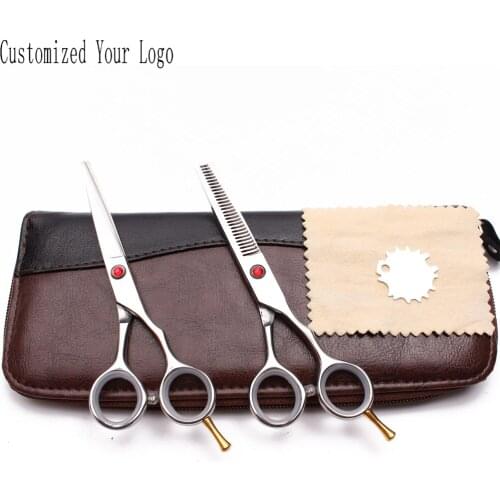 5.5Inch Customized Logo Silver Stainless Straight Scissors Thinning Shears Professional Pet Scissors Dog Grooming Scissors C1013