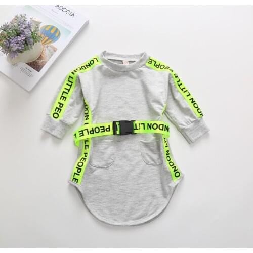 Autumn Fashion Kids Girls Casual Hoodies Dress Outfits Long Sleeve Pullover Long Sweatshirt Shirt With Belt