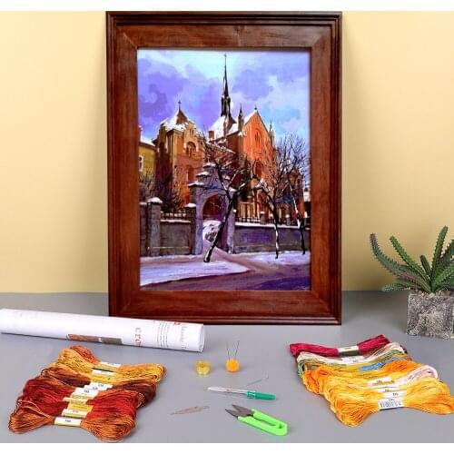 Landscape Winter In Lviv Printed Canvas 11CT Cross-Stitch DIY Embroidery Kit DMC Threads Hobby Handicraft Craft Mulina