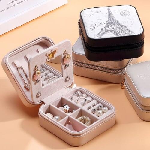 Travel Portable Jewelry Storage Box Korean PU Leather Ear Stud Necklace Ring Earing Organizer Display Jewelry Case Boxes