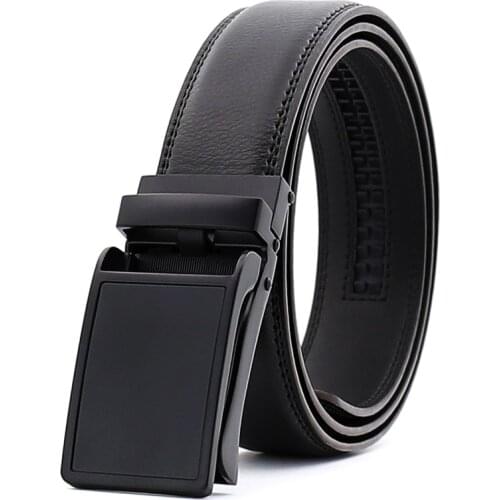 CETIRI 3.5cm Width Business Belt Fashion Cow Leather Belt Mens Automatic Ratchet Belt Accessories Black