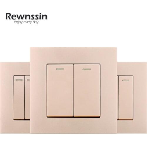 Luxury Gold Wall Light Switch 220V 16A Rocker Switch Light Switch 1/2/3/4 Gang 1/2/3 Way Home Improvement Socket Plastic Panel