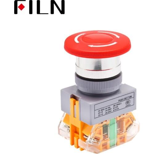 1NO 1NC Self-locking Mushroom Cap Emergency Stop Push Button Switch 10A 660V 22mm Mount hole Rotate reset machine switch