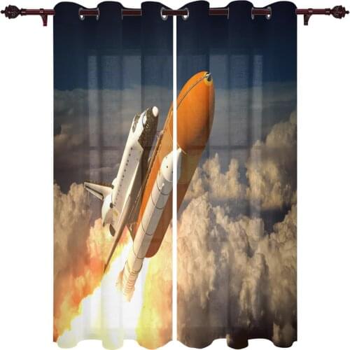 Rocket Flame Cloud Sky Pattern Valance Window Curtains For Living Room Bedroom Kitchen Home Luxury Youth Room Window Curtains