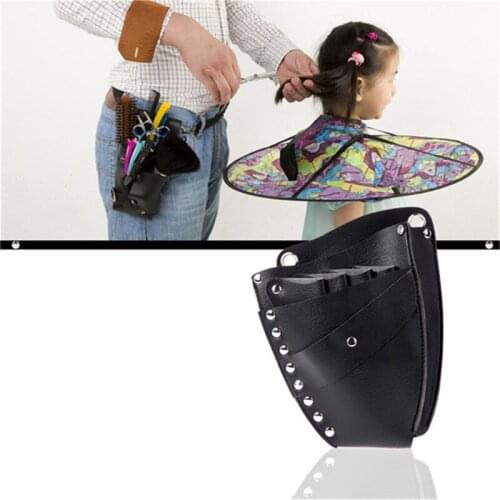 1Pc PU Leather Barber Hair Scissor Bag Hairdressing Holster Pouch Holder Case Rivet Clips Bag with Waist Shoulder Belt Hair Tool