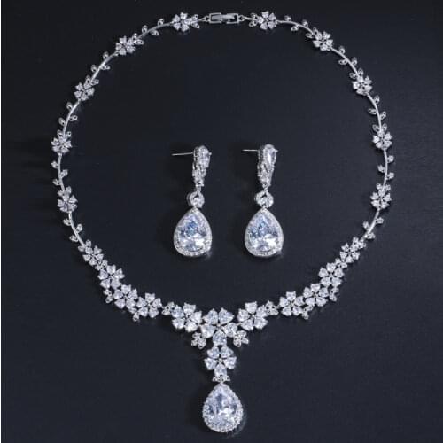ThreeGraces New Arrival Silver Color Luxury Long Big Bridal Cubic Zircon Jewelry Sets For Wedding Necklace Brides JS090