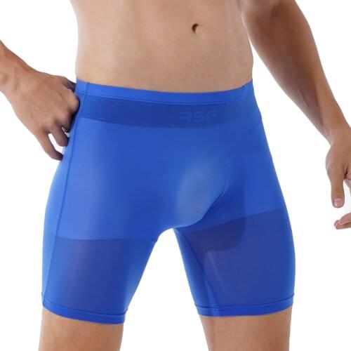 Men Sheer Boxer Briefs Stretchy Shorts Solid Color Elastic Waistband Boyshort Sleepwear Underwear