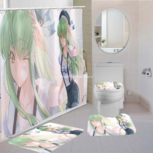 Anime Bath Shower Curtain Sexy Bikini Girl Bath Screen Curtains Bathroom for Teens Boys Girls Shower Curtain Set Bath Mats Rugs