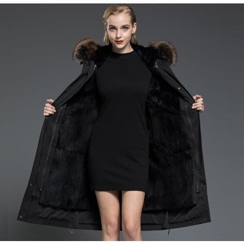 Real Parka 2020 Winter Jacket Women Natural Rabbit Liner Long Coat Female Raccoon Fur Collar Warm Parkas MY3589