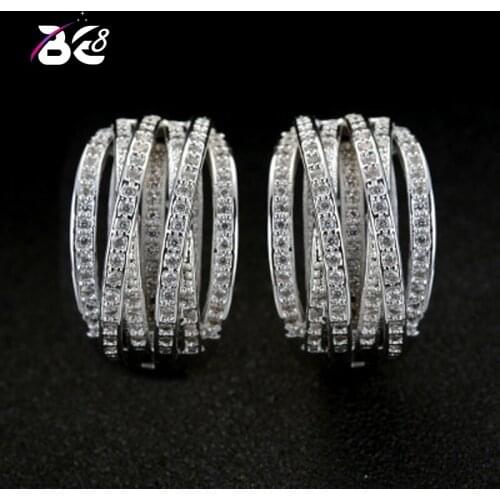 Be 8 Luxury Design Clear AAA Cubic Zircon Clip Earrings For Women Fashion Jewelry Statement Bijoux Femme E645