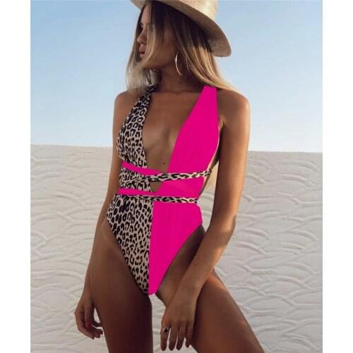 One Piece Leopard Swimsuit Female Deep V Swimwear For Women Beacwear Bodysuit Monokini Bathing Suit Push Up 2019 New Hot