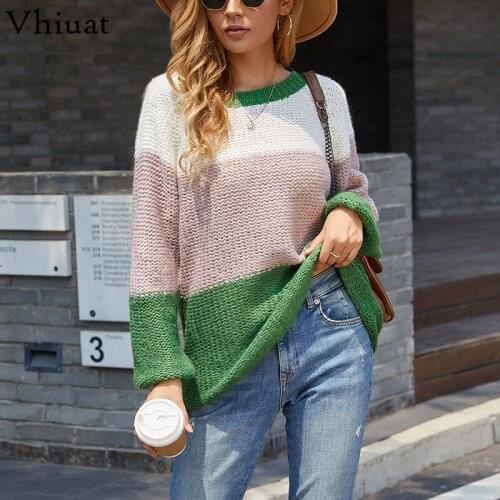 Vhiuat Y2K Stripe Patchwork Long Sleeve Turtleneck Pullover Sweaters Top Casual Knitted Soft Jumper Women Streetwear Winter 2021