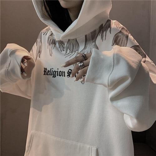 Winter New Vintage New Gothic Letter Womens Hooded Sweatshirt Casual Hip Hop Couple ins Oversize Harajuku Y2K Women Sweatshirt