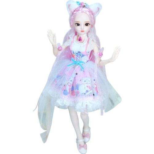 1/4 BJD Dairy Queen name by Rebecca pink hair mechanical joint Body pink cute cat clothes shoes, 45cm