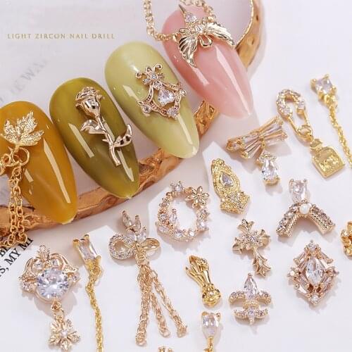 10pcs Nail Art Zircon Flash Diamond Light Luxury Chain Rose Metal Nail Tassel Pendant Jewelry Super Shiny Nail Rhinestone B191