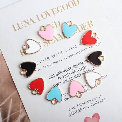 10pcs/lot New Arrival Love Heart Shape Gold Color Enamel Charms 14*16mm Bracelet Keychain Hair Accessories Charms