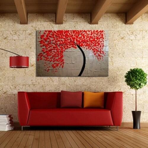 100% Hand-painted Free Shipping Modern Wall Art for Home decoration Abstract Red Tree Oil Painting on Canvas Art Work