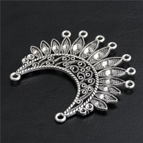 2pcs Silver Color Alloy Flower Connector Pendant Charms With Feather Chandelier Jewelry Making Necklace DIY Findings A2805
