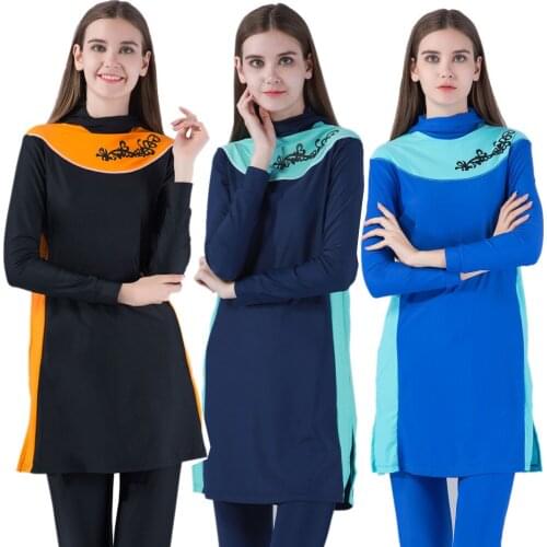 2021 Muslim Swimwear Islamic Full Cover Modest Summer Beach Swim Wear Arab Women Beachwear Bikini Swimsuit Sport Bathing Suit